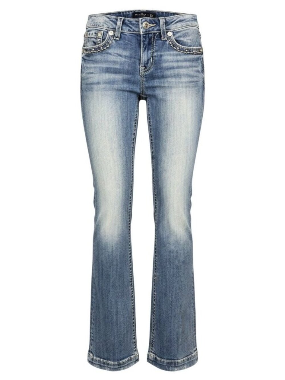 Miss Me Womens Size 29 Distressed Embellished Bootcut Jeans Light Wash